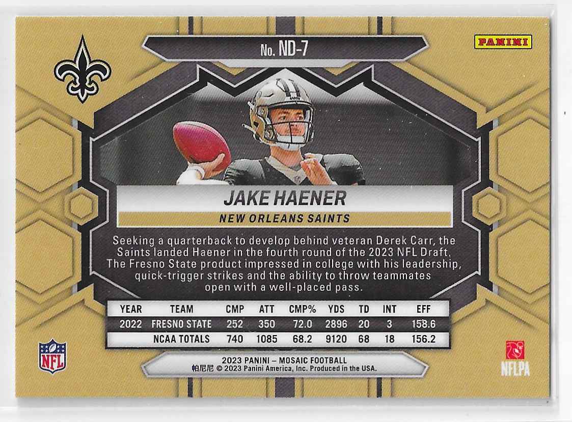 2023 Panini Mosaic Jake Haener #ND-7 card back image