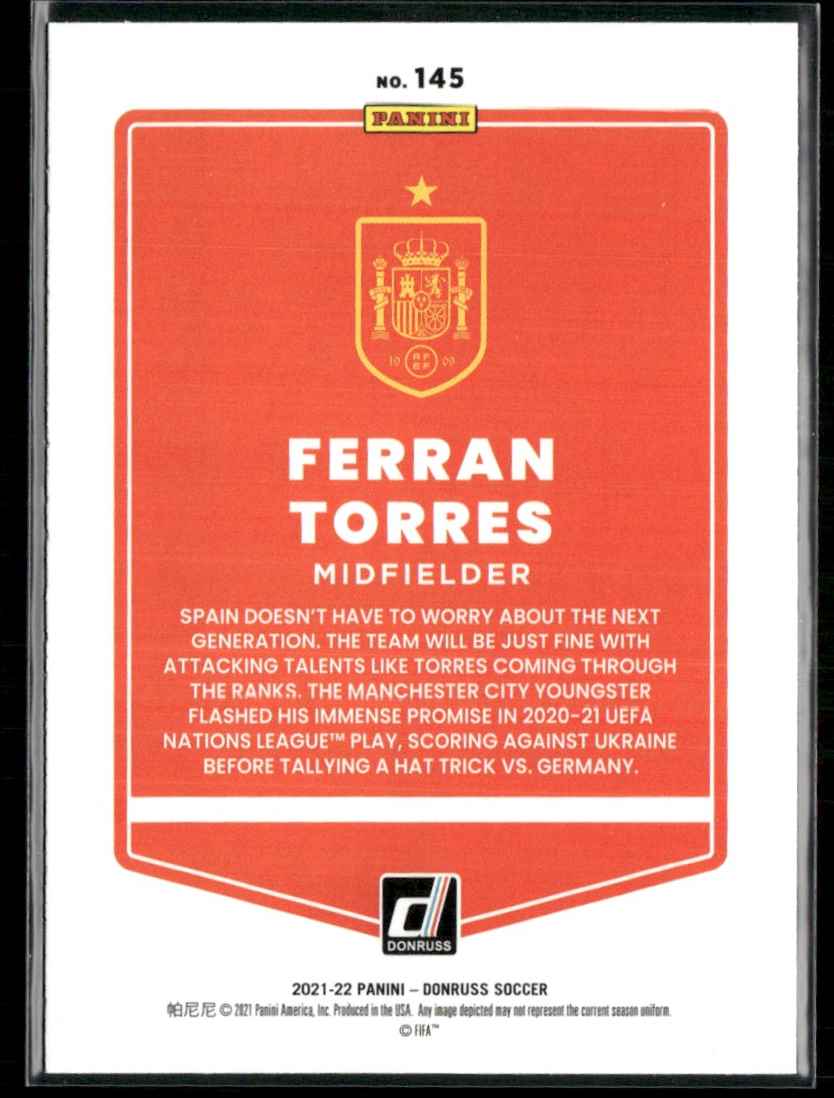 2021 Donruss Holo Green Laser Ferran Torres #145 card back image