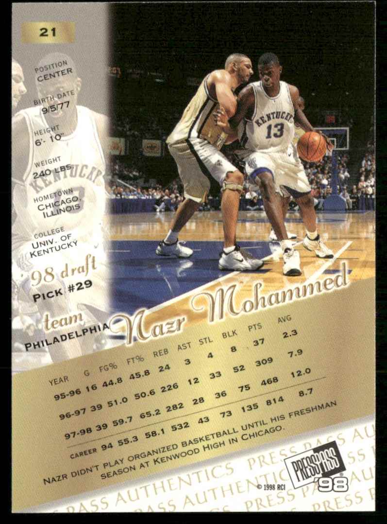 1998-99 Press Pass Authentics Hang Time Nazr Mohammed #21 card back image
