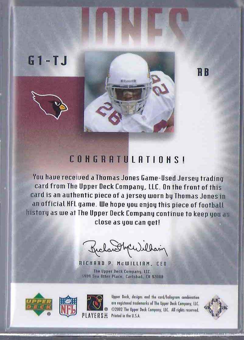 2002 Upper Deck Graded Thomas Jones #G1TJ card back image