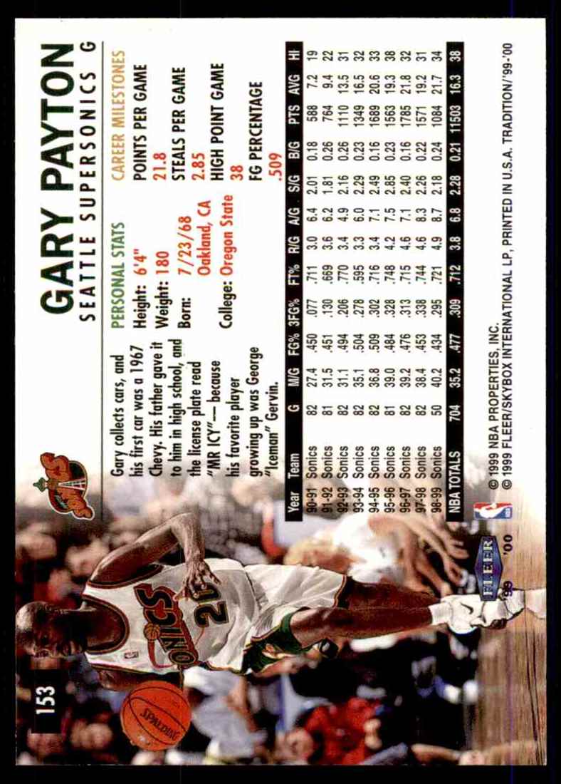 1999-00 Fleer Gary Payton #153 card back image