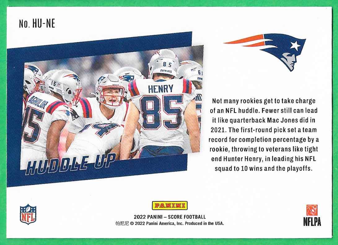 2023 Panini Score Huddle Up New England New England Patriots #HU-NE card back image