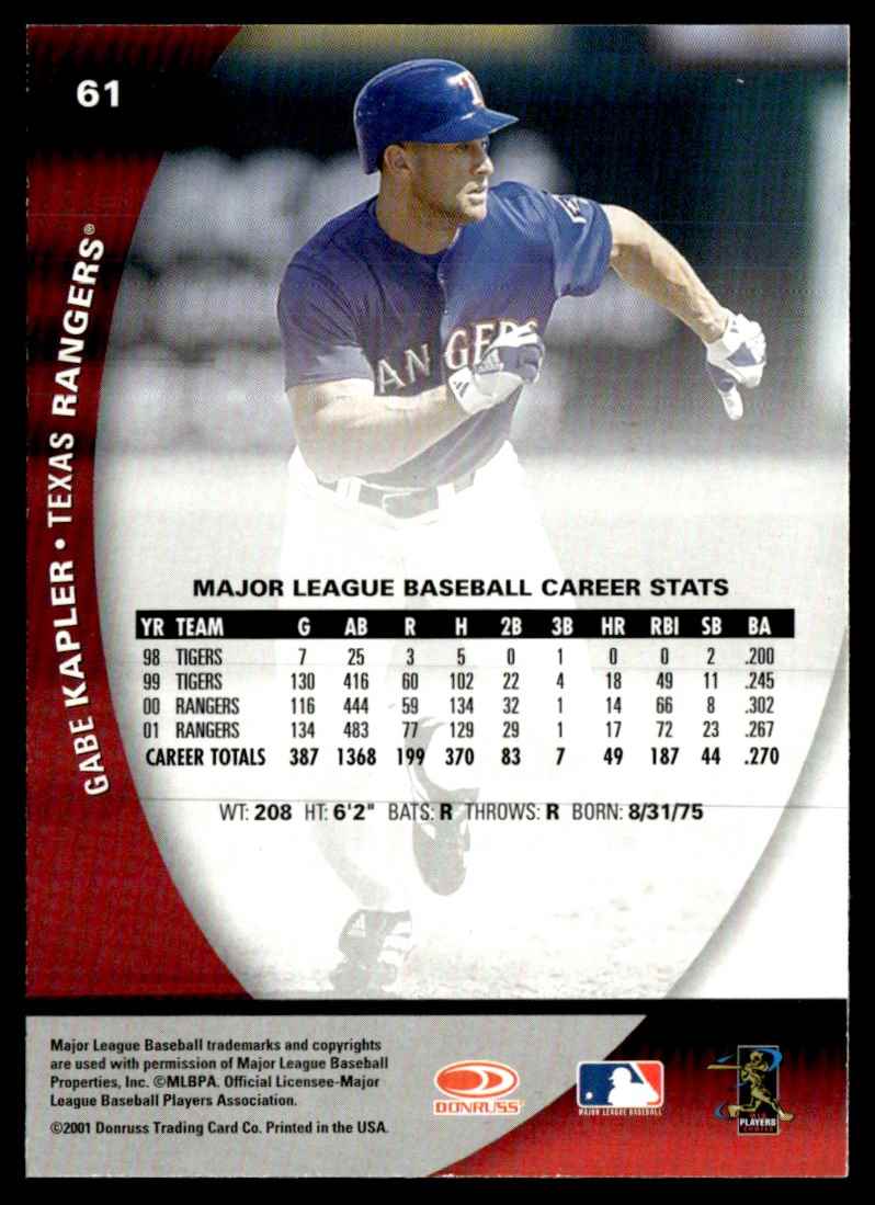 2001 Donruss Class of 2001 Gabe Kapler #61 card back image