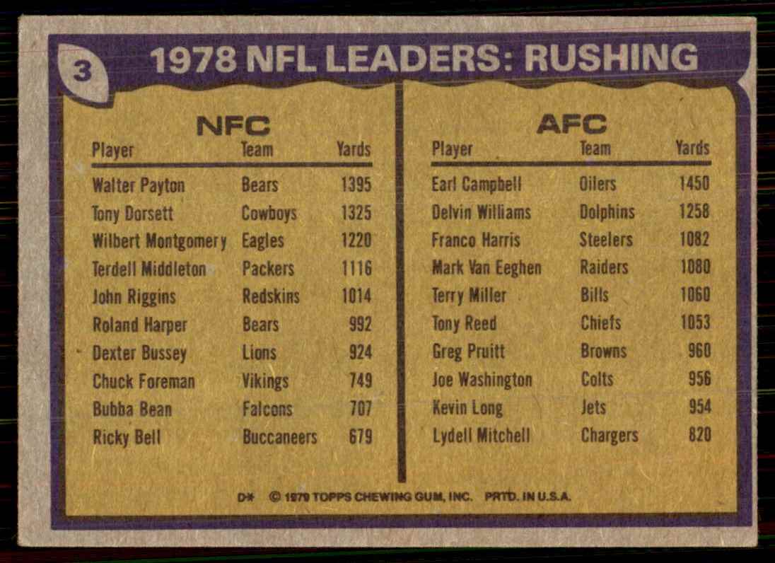 1979 Topps Walter Payton/Earl Campbell #3 card back image