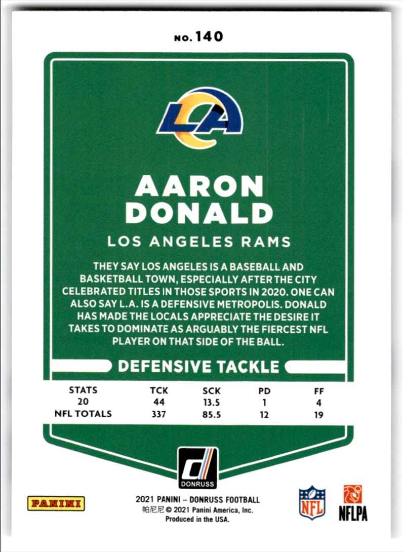 2021 Donruss Aaron Donald #140 card back image