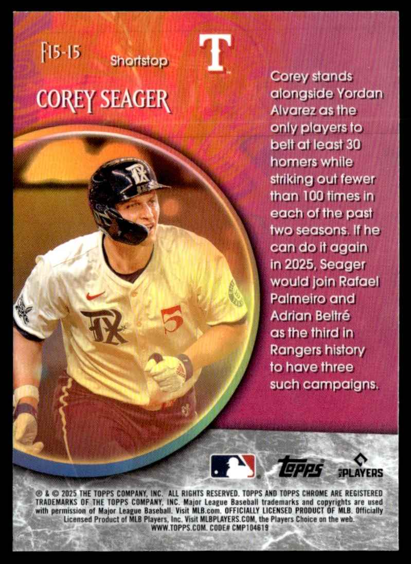 2025 Topps Chrome Fortune 15 Corey Seager #F15-15 card back image