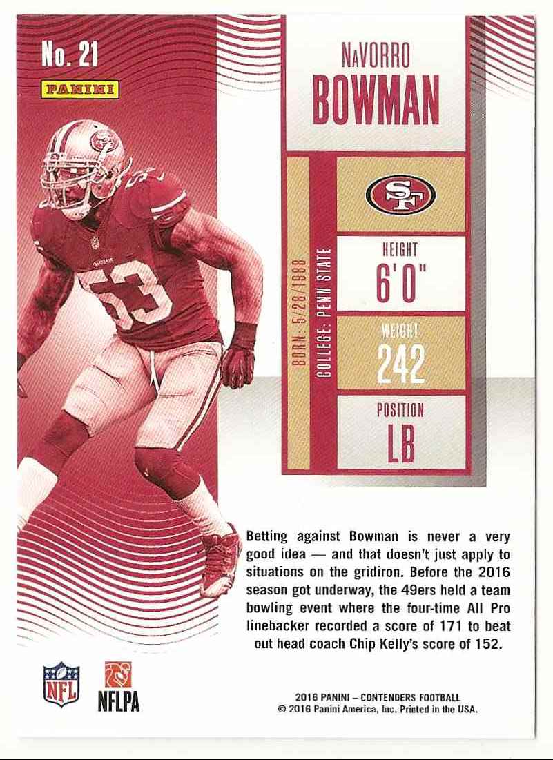 2016 Panini Contenders Navarro Bowman #21 card back image