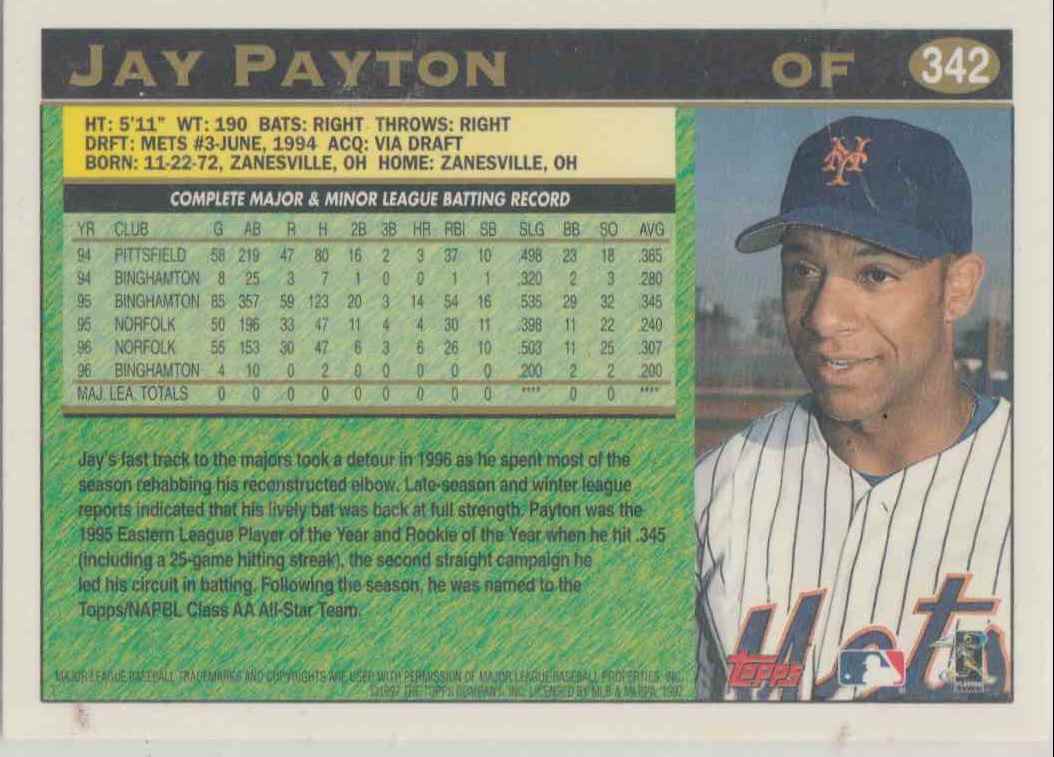 1997 Topps Jay Payton #342 card back image