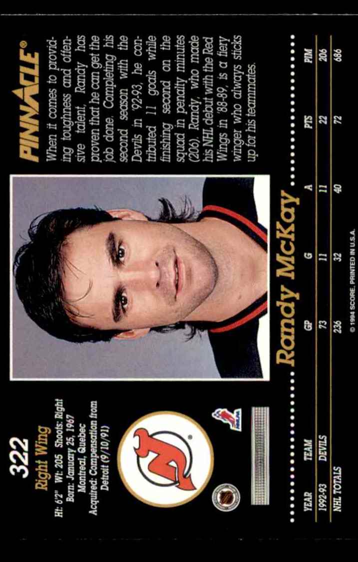 1993-94 Pinnacle Randy McKay #322 card back image