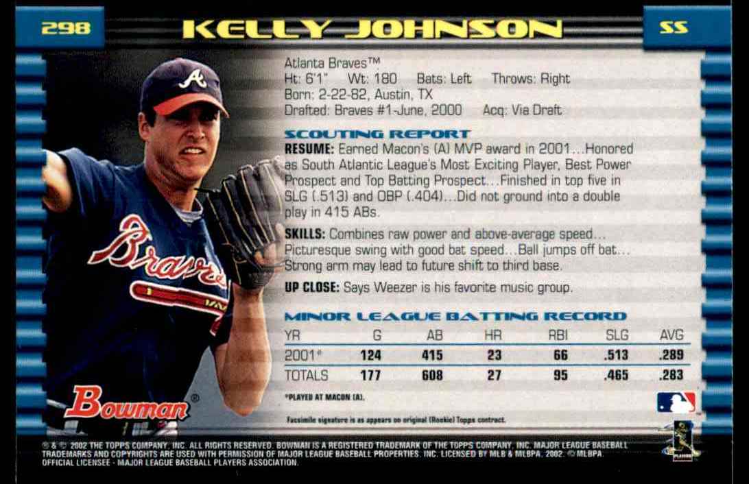 2002 Bowman Bowman Kelly Johnson #298 card back image