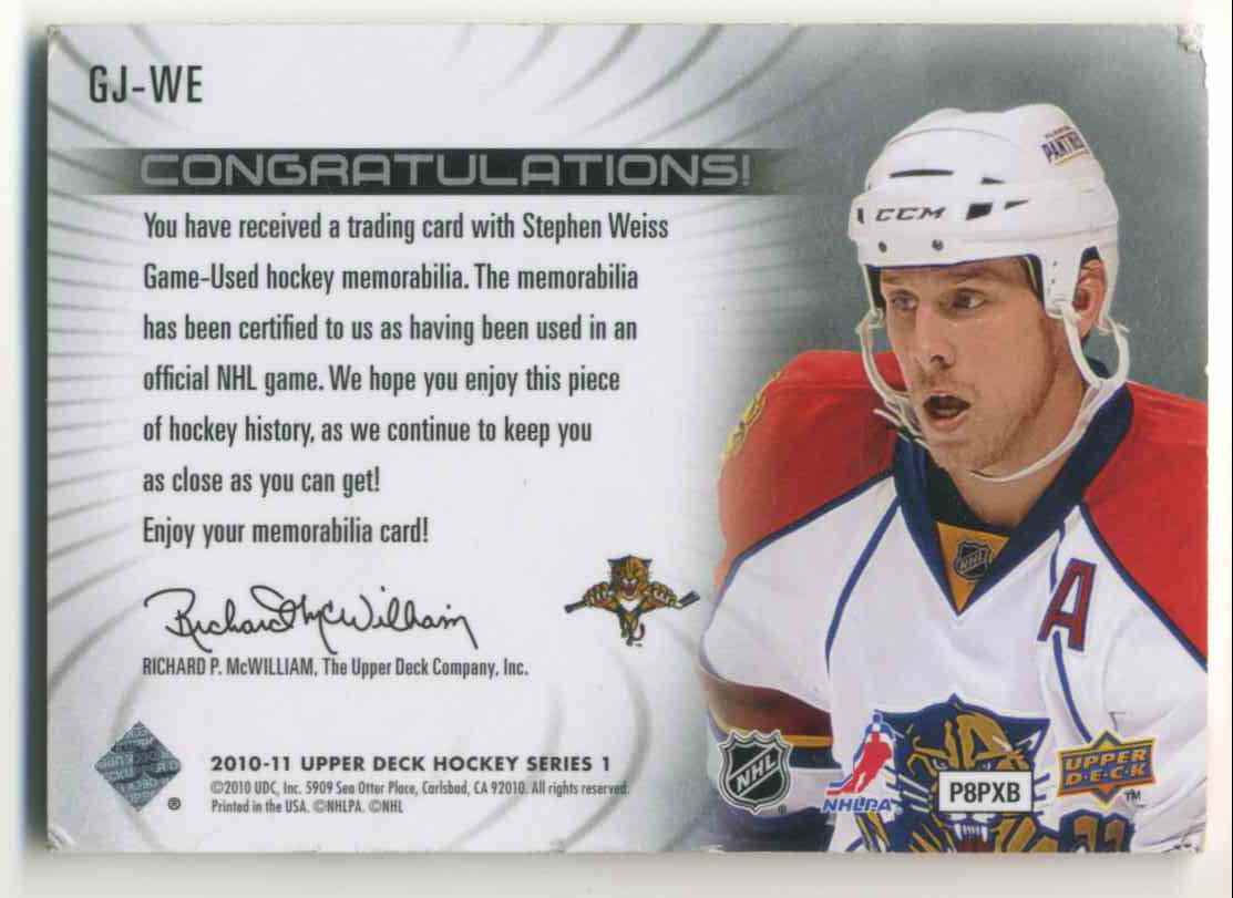 2009-10 Upper Deck Game Jersey Stephan Weiss #GJ-WE card back image