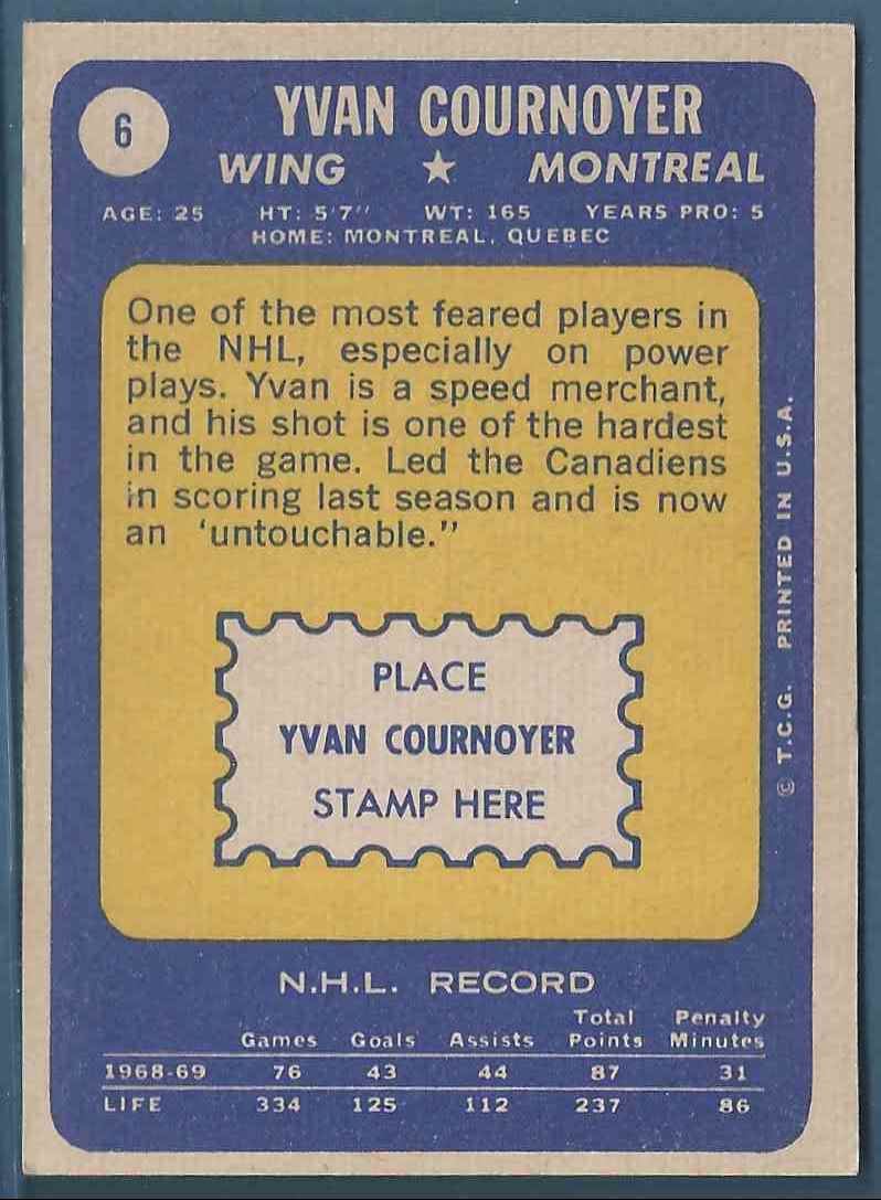 1969-70 Topps Yvan Cournoyer #6 card back image