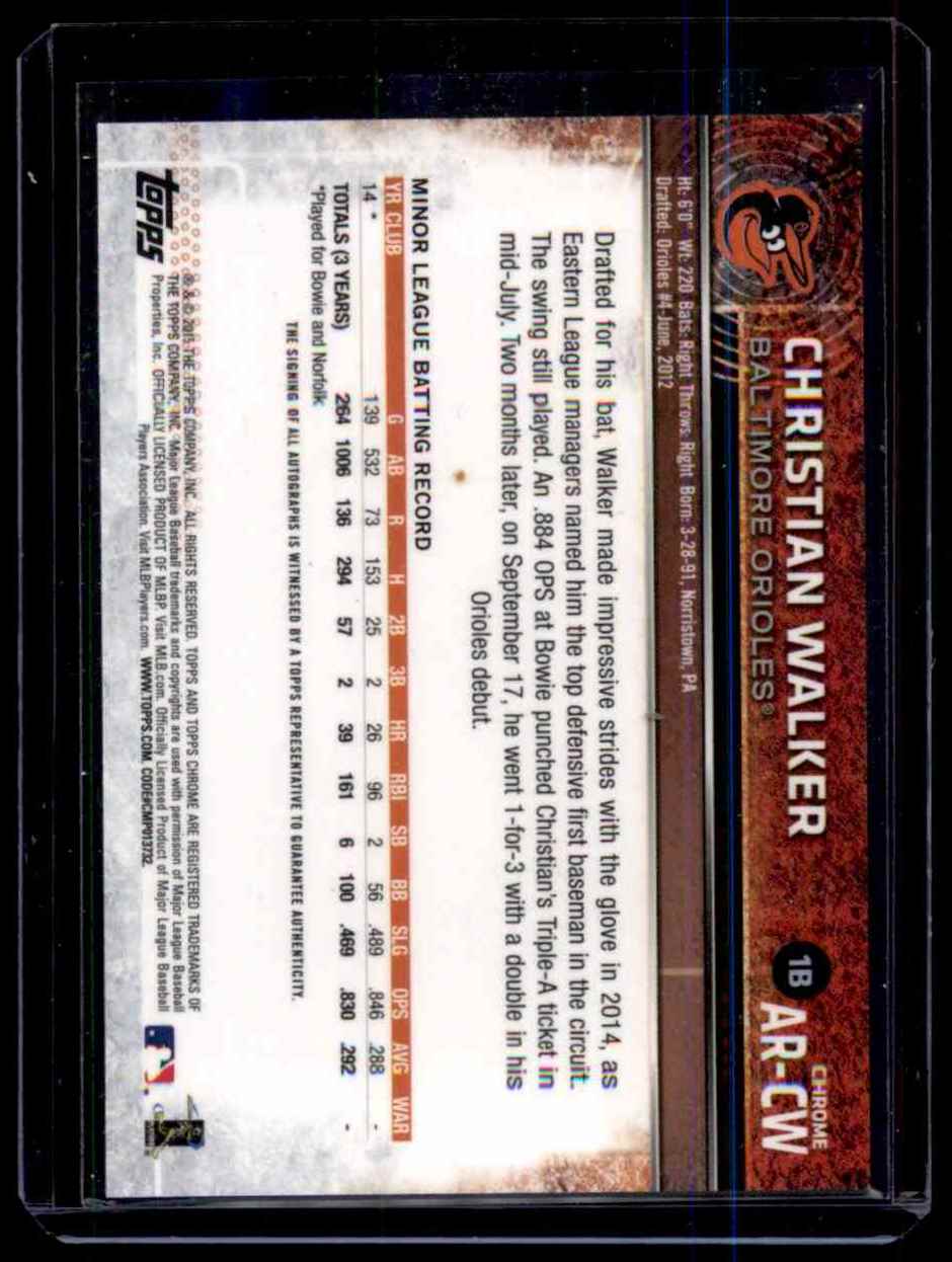 2015 Topps Chrome Rookie Autographs Christian Walker #ARCW card back image