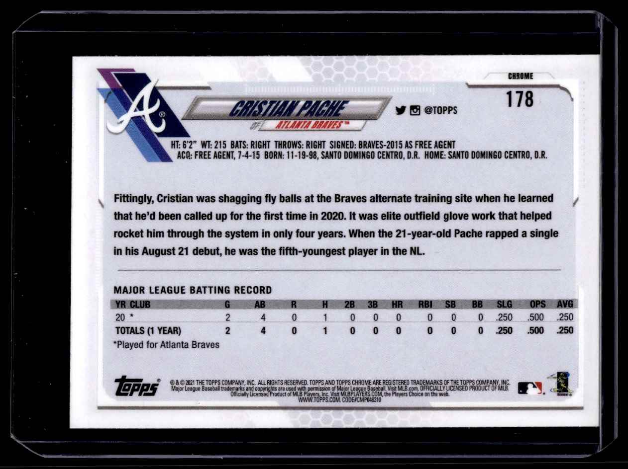 2021 Topps Chrome Cristian Pache #178 card back image