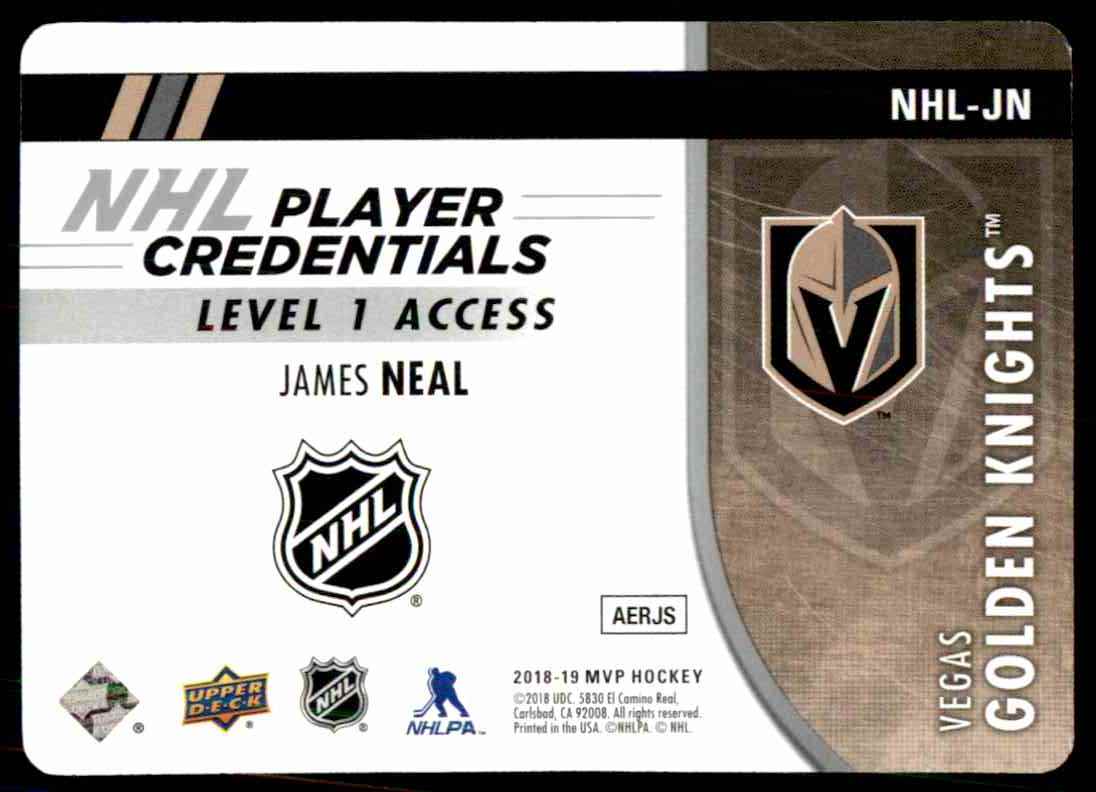 2018-19 Upper Deck MVP NHL Player Credentials Level 1 Access ! James Neal #NHL-JN card back image