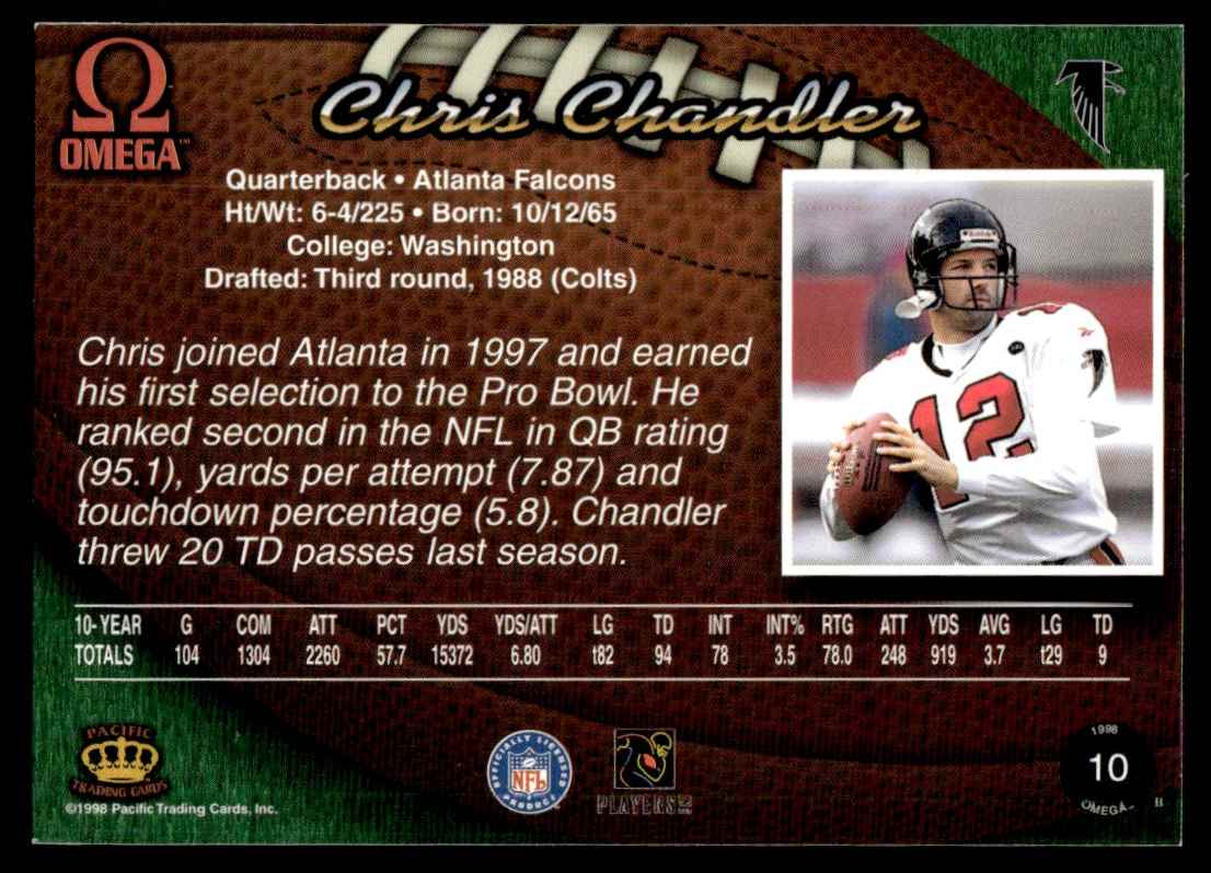 1998 Pacific Omega Chris Chandler #10 card back image