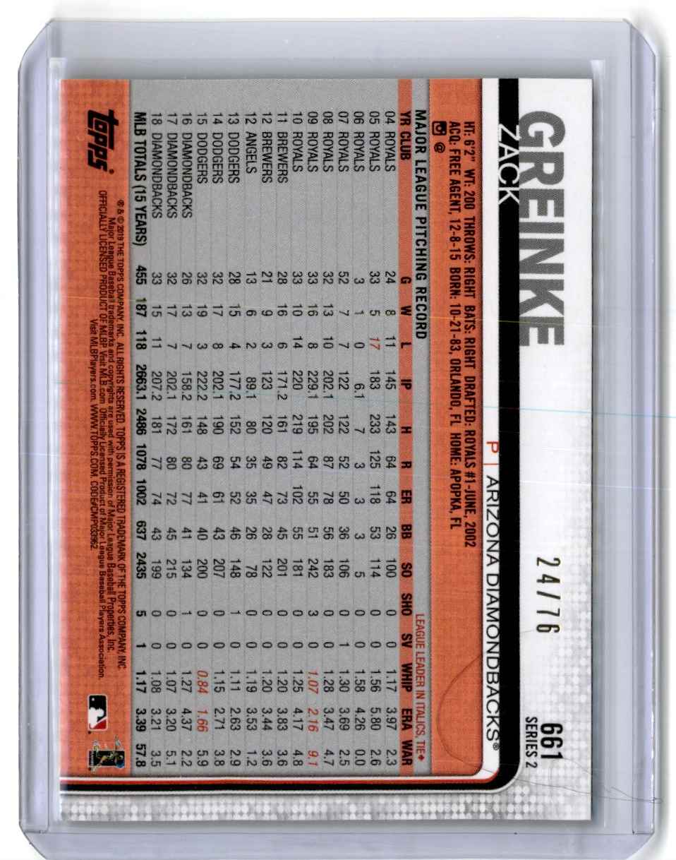 2019 Topps Independence Day Zack Greinke #661 card back image