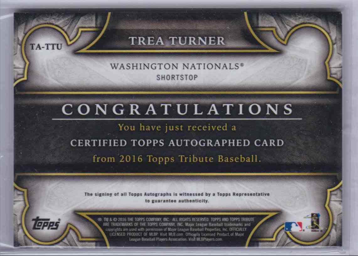 2016 Topps Tribute Tribute Autograph Green Trea Turner #TA-TTU card back image