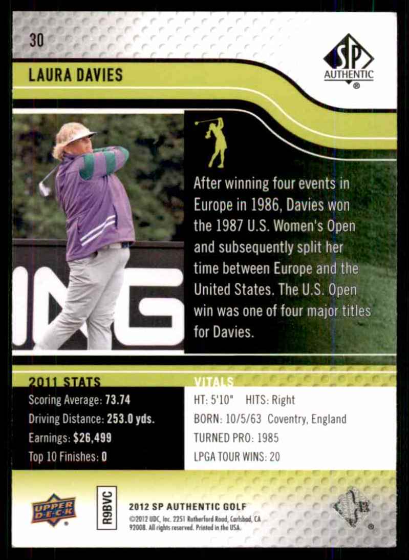 2012 SP Authentic Laura Davies #30 card back image