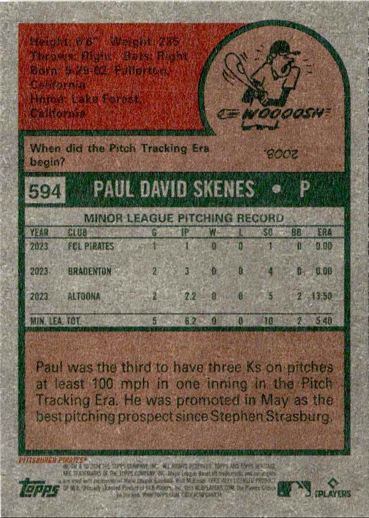 2024 Topps Heritage High Number Paul Skenes #594 card back image