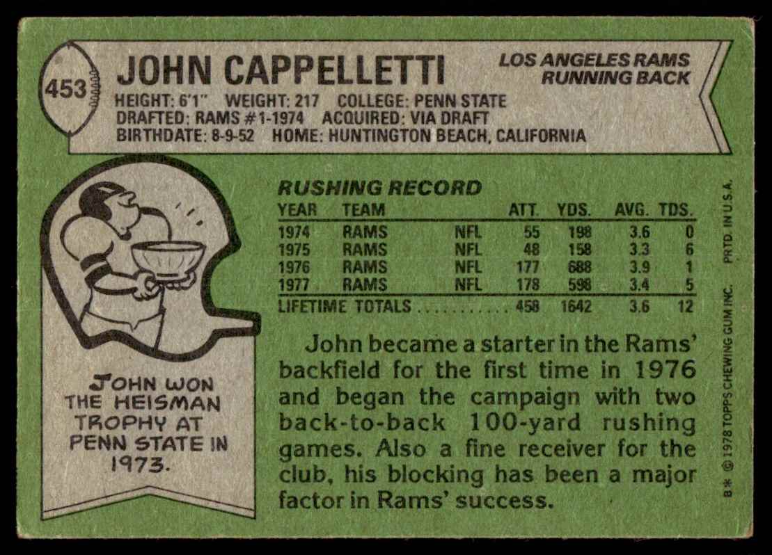 1978 Topps John Cappelletti #453 card back image