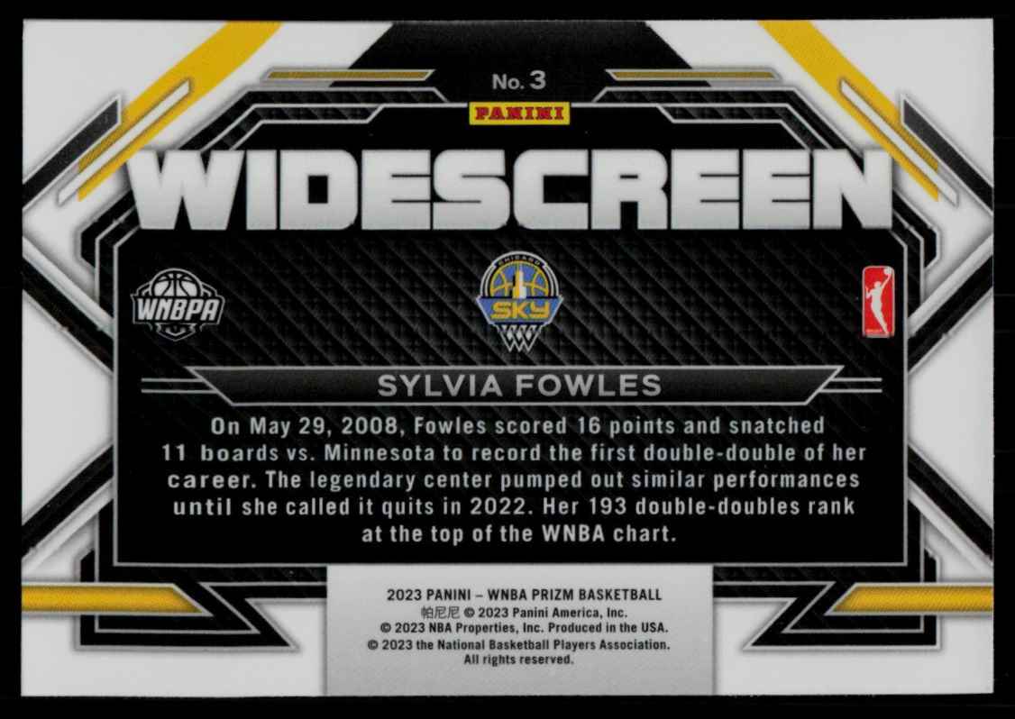 2023-24 Panini Prizm WNBA Widescreen Sylvia Fowles #3 card back image