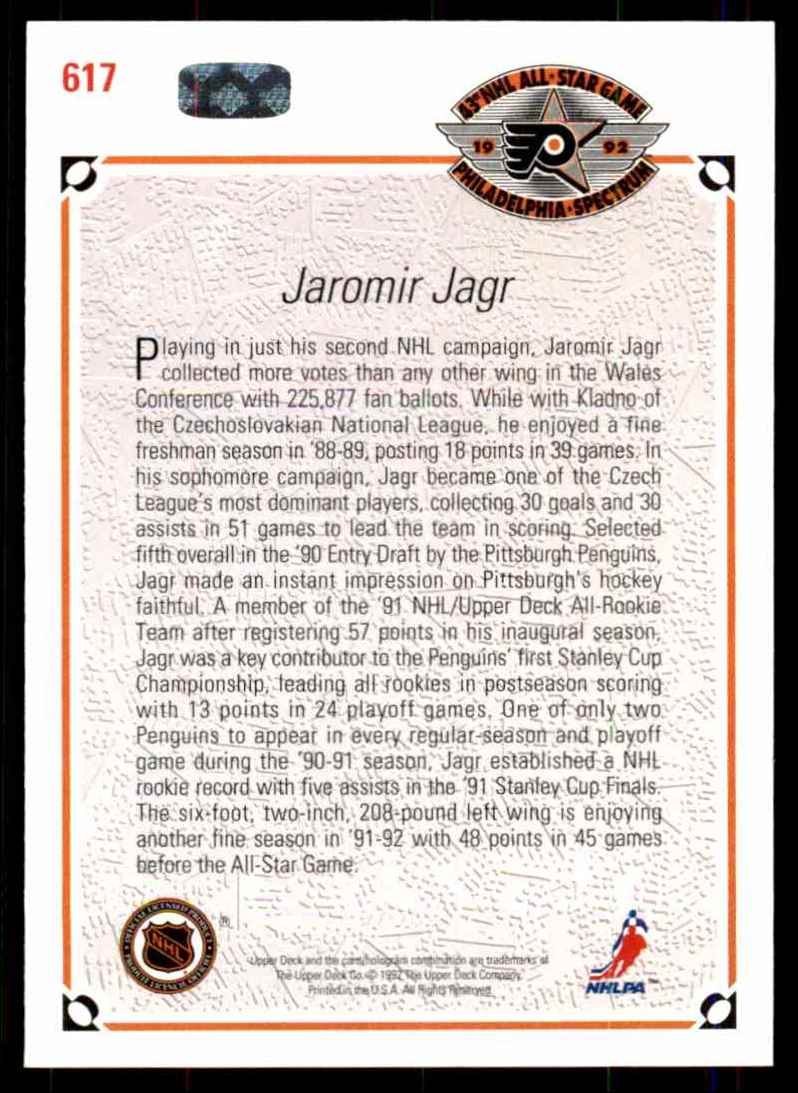 1991-92 Upper Deck Jaromir Jagr As #617 card back image