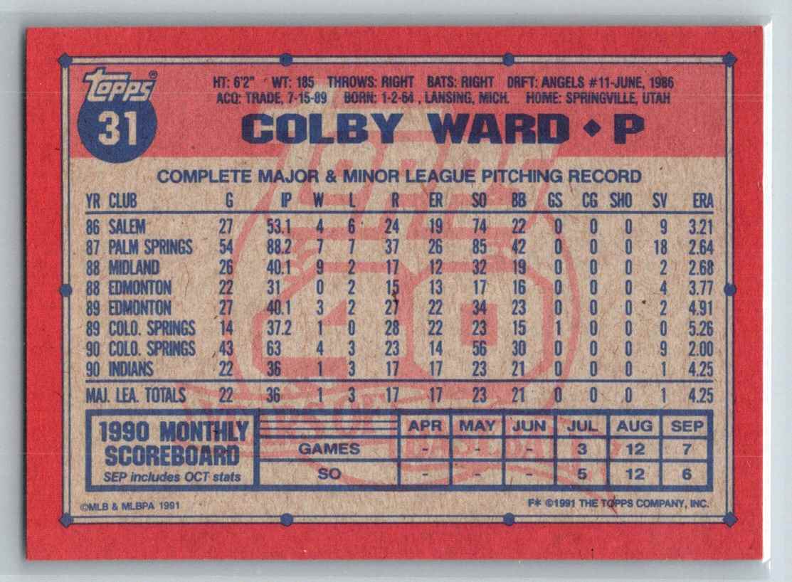 1991 Topps Colby Ward #31 card back image