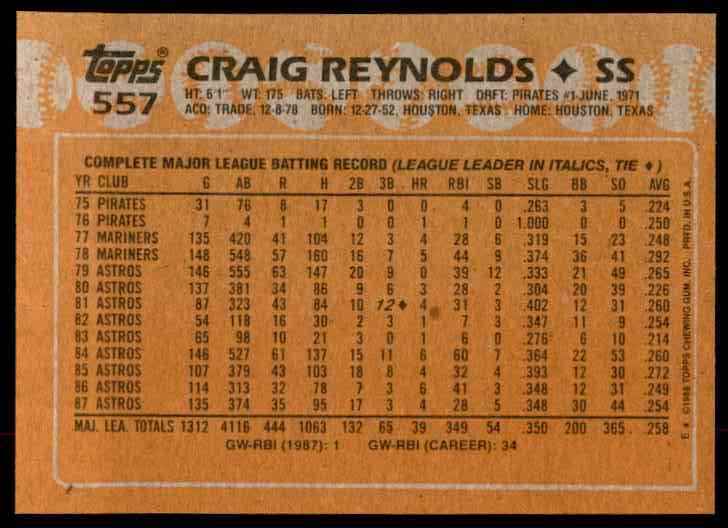 1988 Topps Craig Reynolds #557 card back image