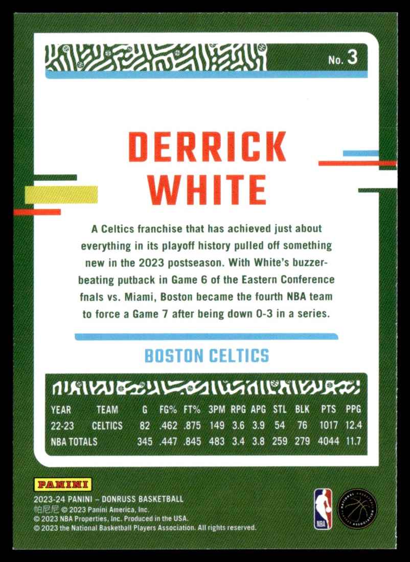2023-24 Donruss Green Laser Holo Derrick White #3 card back image