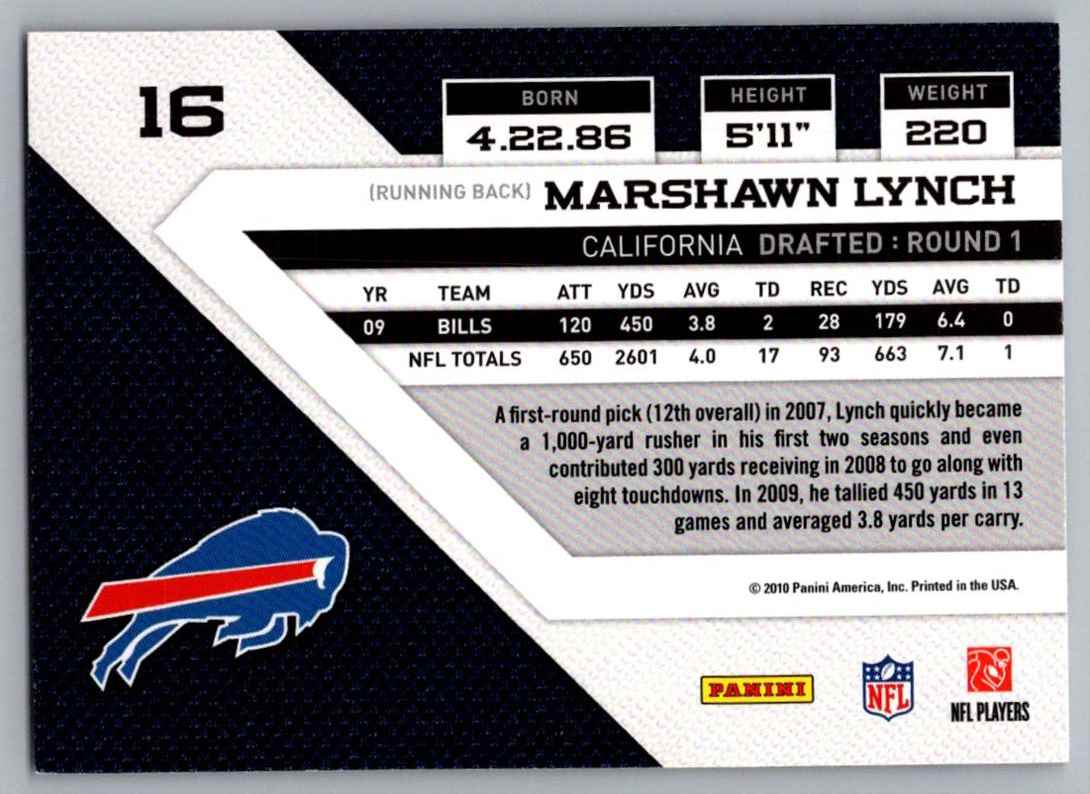 2010 Panini Threads Marshawn Lynch #16 card back image