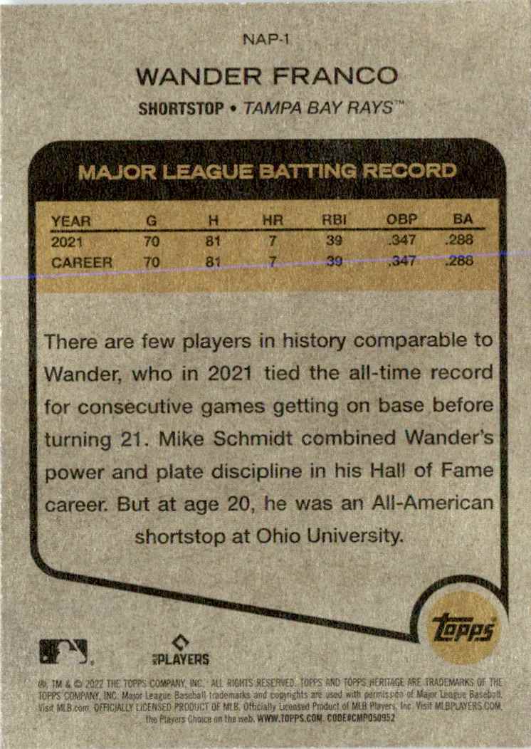 2022 Topps Heritage New Age Performers Wander Franco #NAP-1 card back image