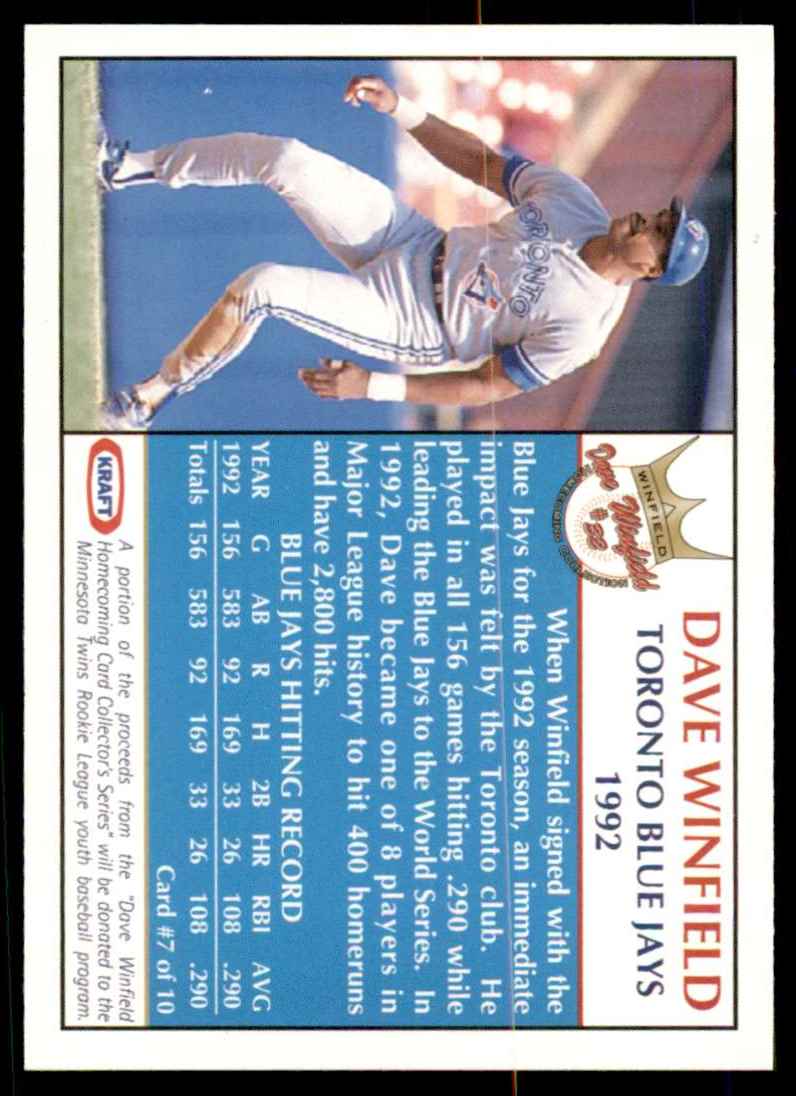 1993 Winfield Rainbow Foods Gold Dave Winfield/Toronto Blue Jays/1992 #7 card back image
