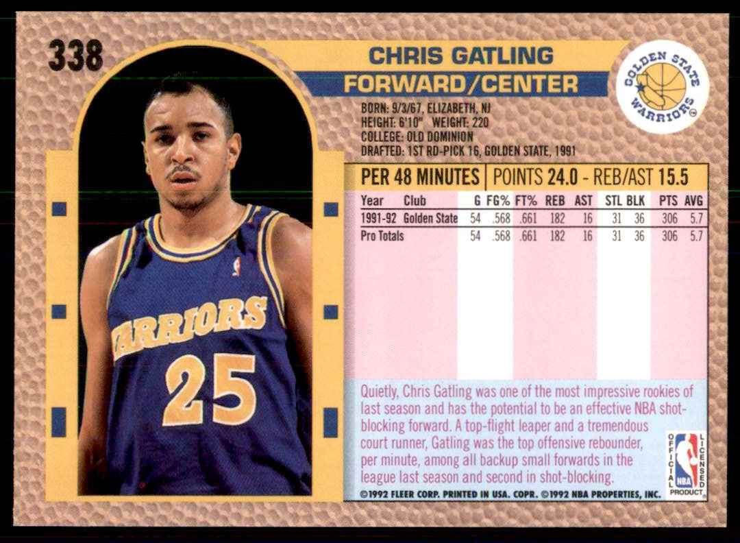 1992-93 Fleer Chris Gatling #338 card back image