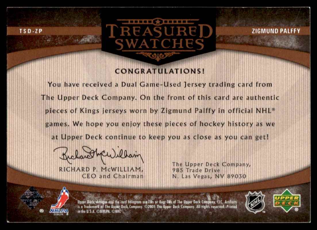 2009-10 UPPER DECK ARTIFACTS JERSEY ZIGMUND PALFFY card back image