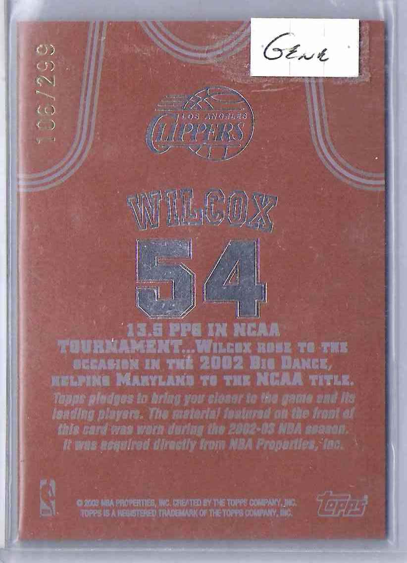 2002-03 Topps Jersey Edition Copper Chris Wilcox #JECW card back image