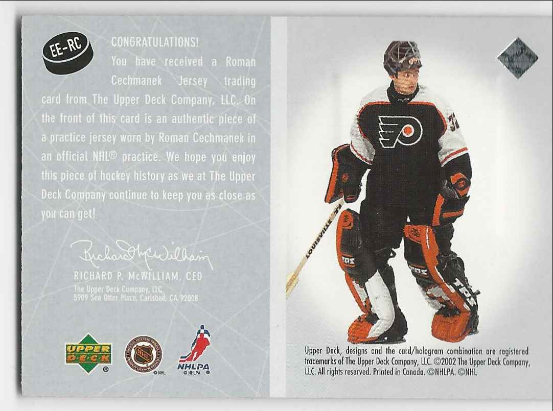 2002-03 Upper Deck Vintage Jerseys Roman Cechmanek #EE-RC card back image