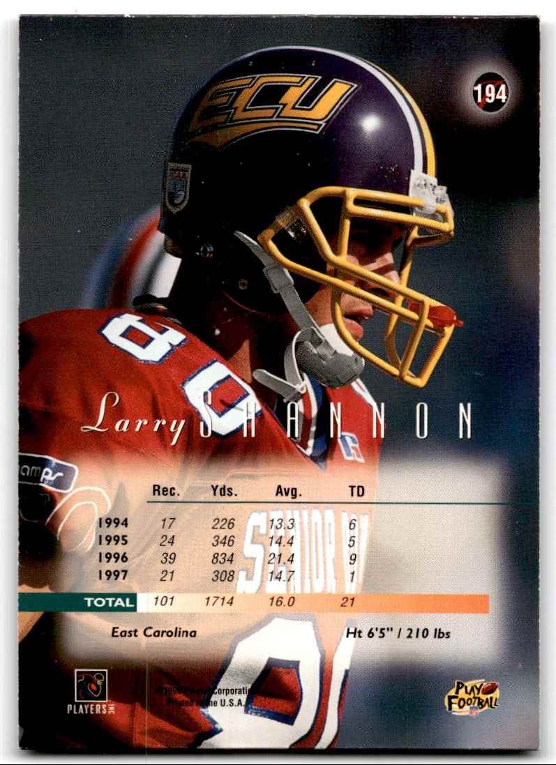 1998 Playoff Prestige SSD Hobby Larry Shannon #194 card back image