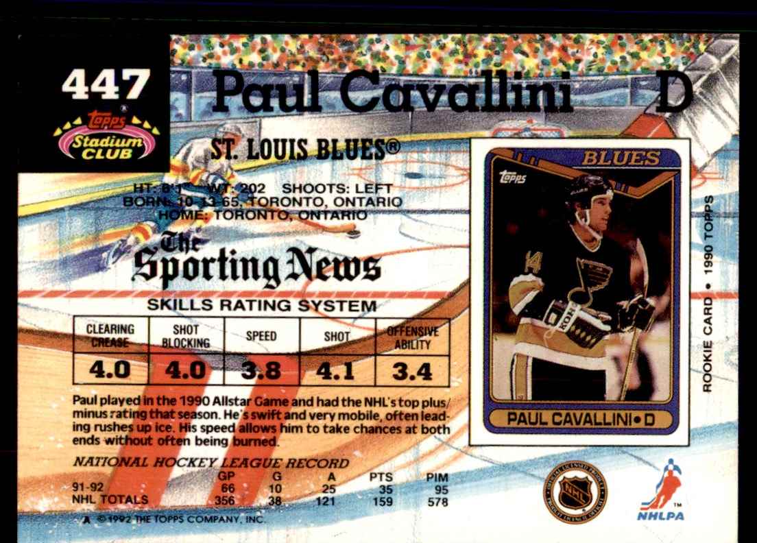 1992-93 Stadium Club Paul Cavallini #447 card back image
