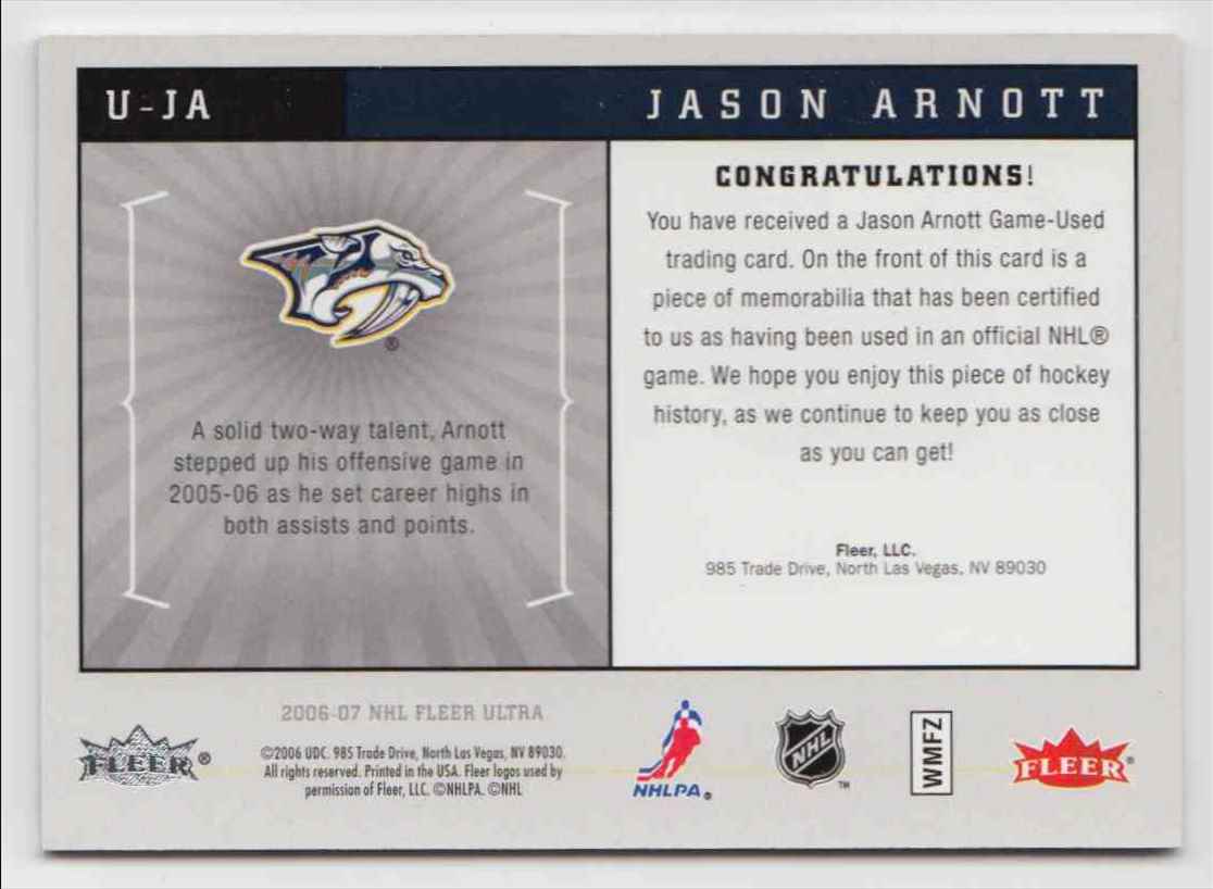 2006-07 Ultra Uniformity Jersey Jason Arnott #U-JA card back image