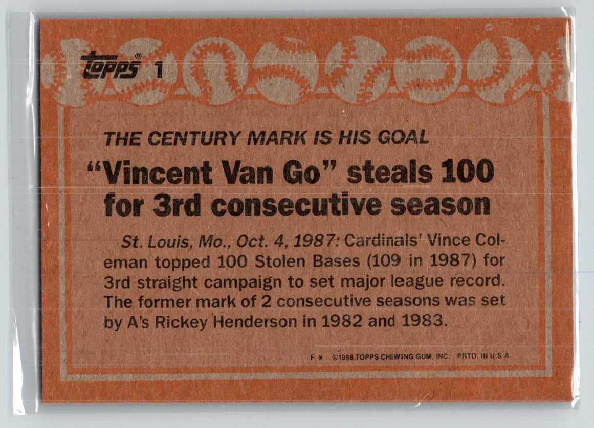 1988 Topps Vince Coleman #1 card back image