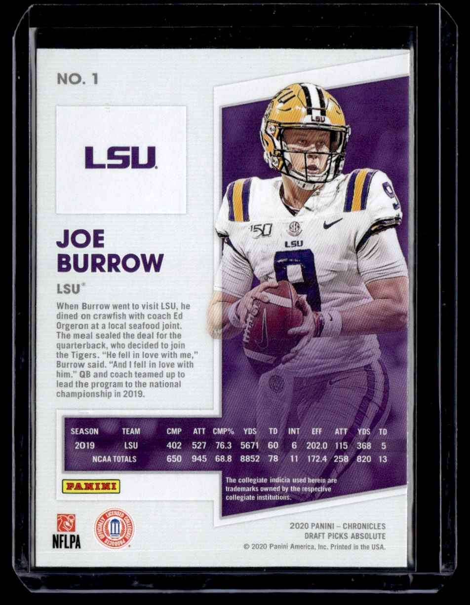 2020 Panini Absolute Rookie Chronicles Draft Picks Joe Burrow #1 card back image
