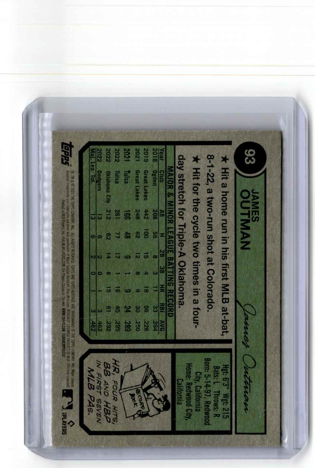 2023 Topps Heritage Chrome Purple James Outman #93 card back image