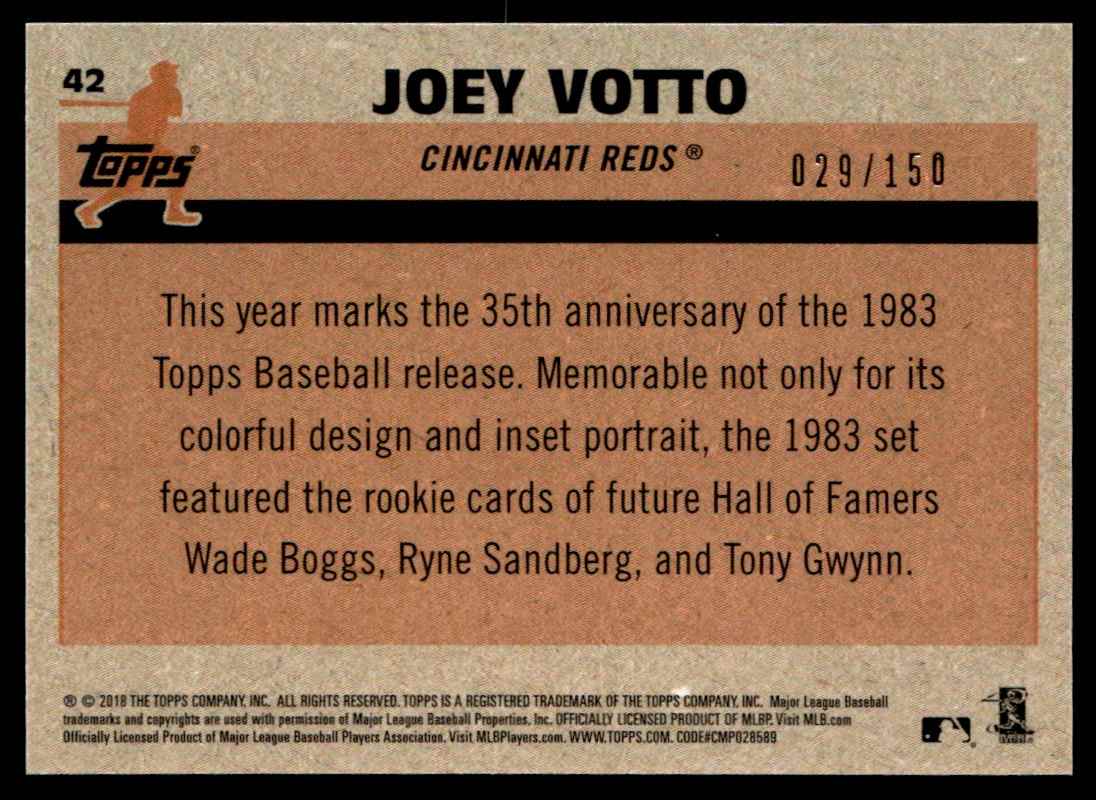 2018 Topps Silver Pack Blue Refractor Joey Votto #42 card back image