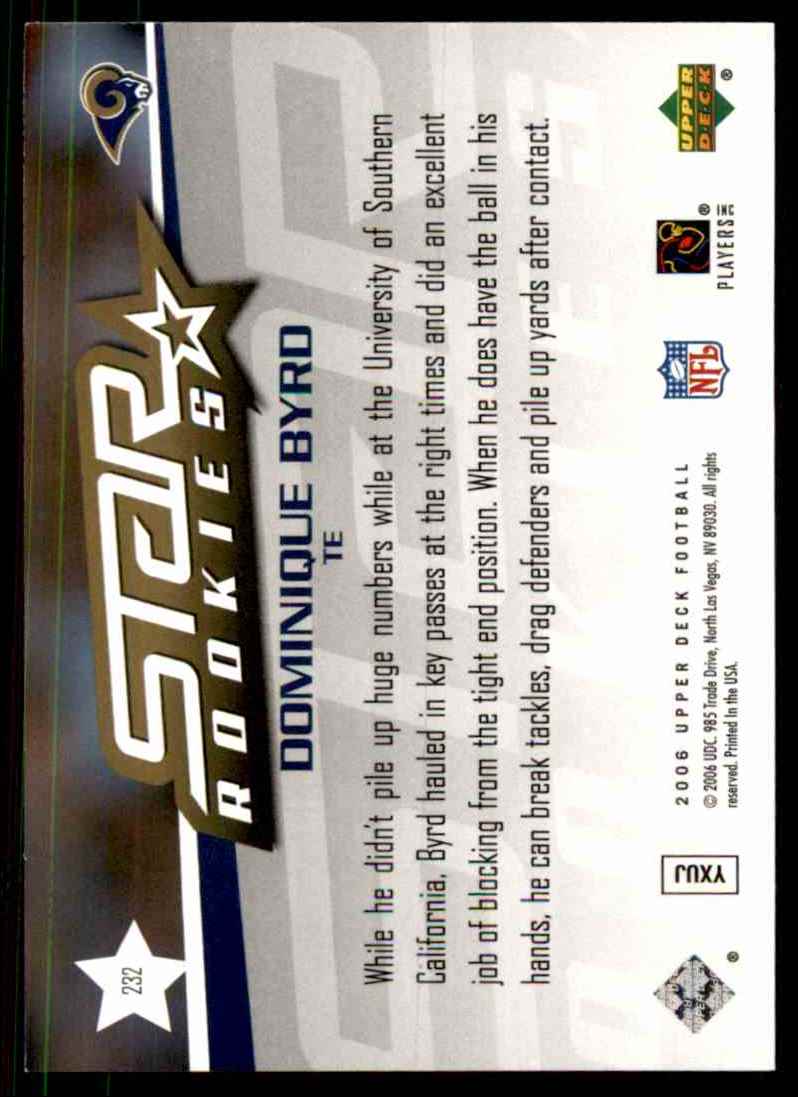 2006 Upper Deck Dominique Byrd #232 card back image