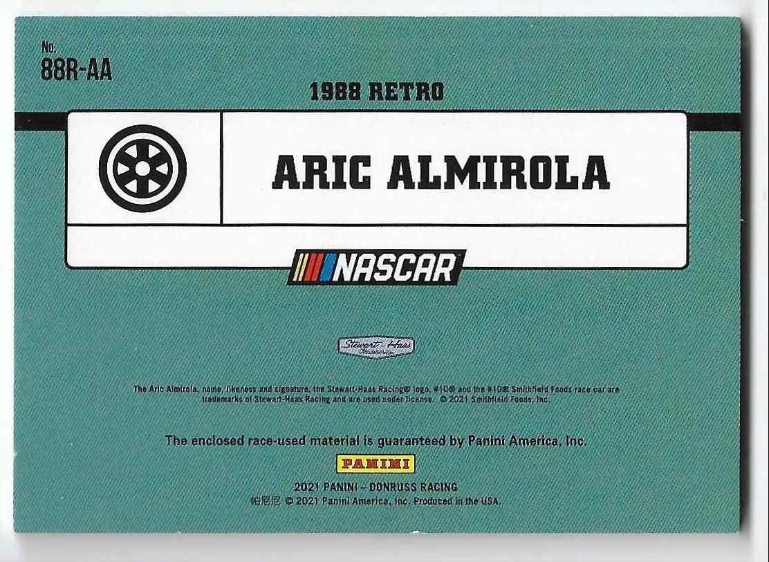 2021 Panini Donruss Racing 1988 Retro Aric Almirola #BBR-AA card back image
