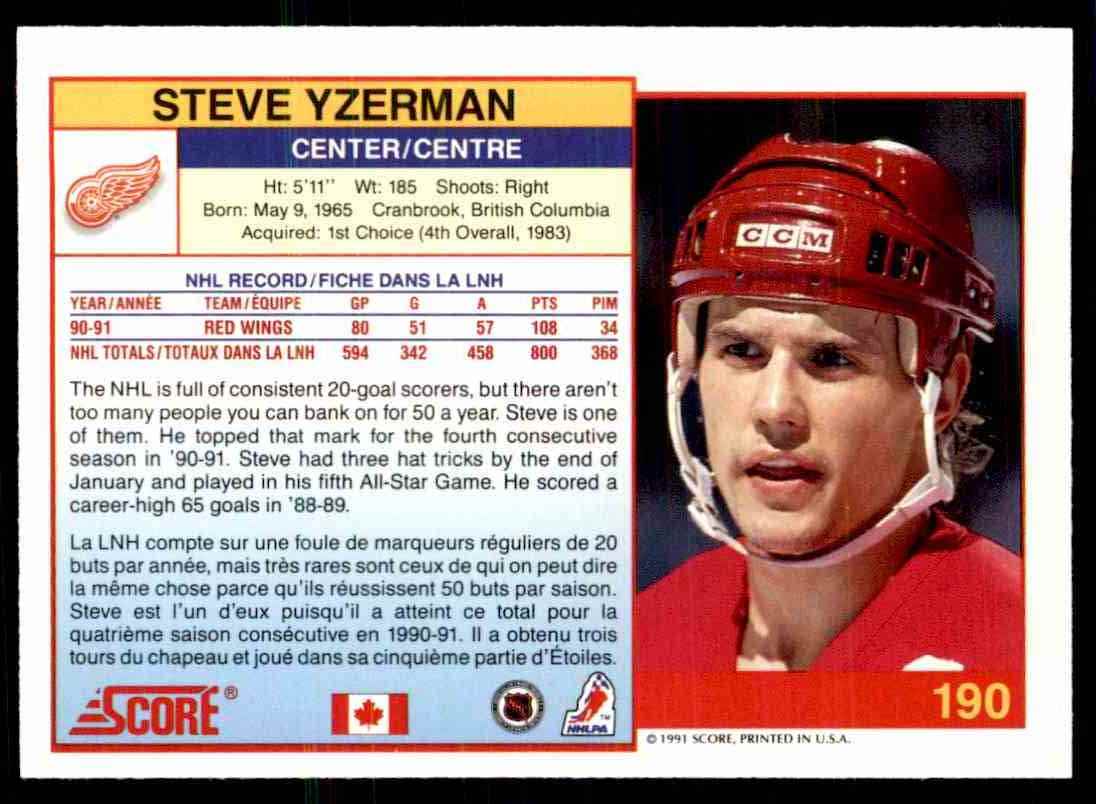 1990-91 Score Canadian Steve Yzerman #190 card back image