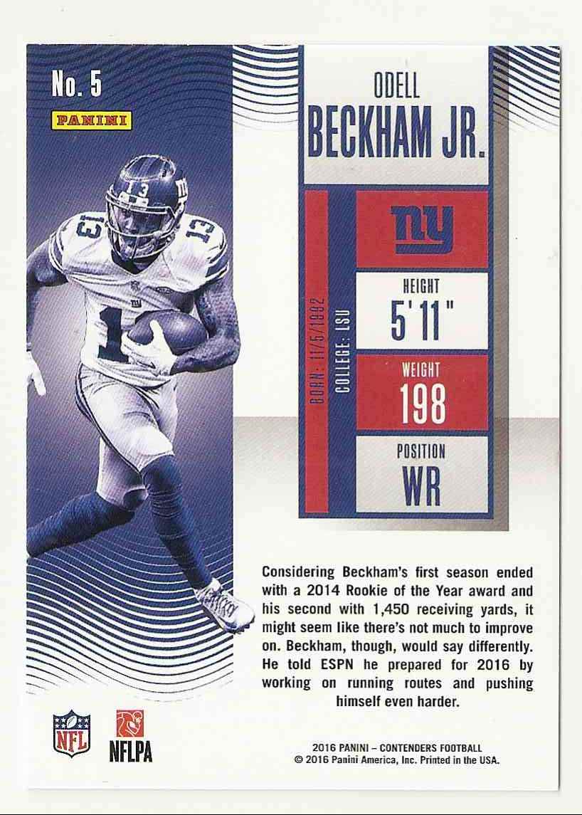 2016 Panini Contenders Odell Beckham #5 card back image