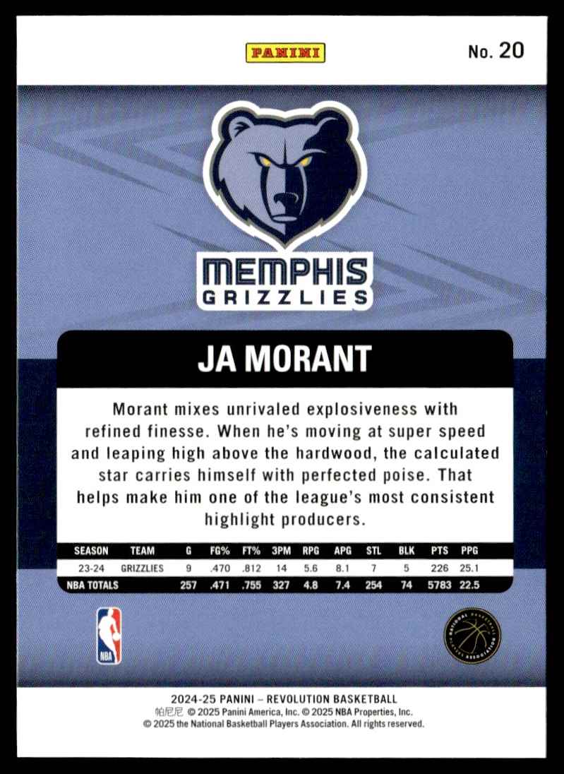 2024-25 Panini Revolution Ja Morant #20 card back image