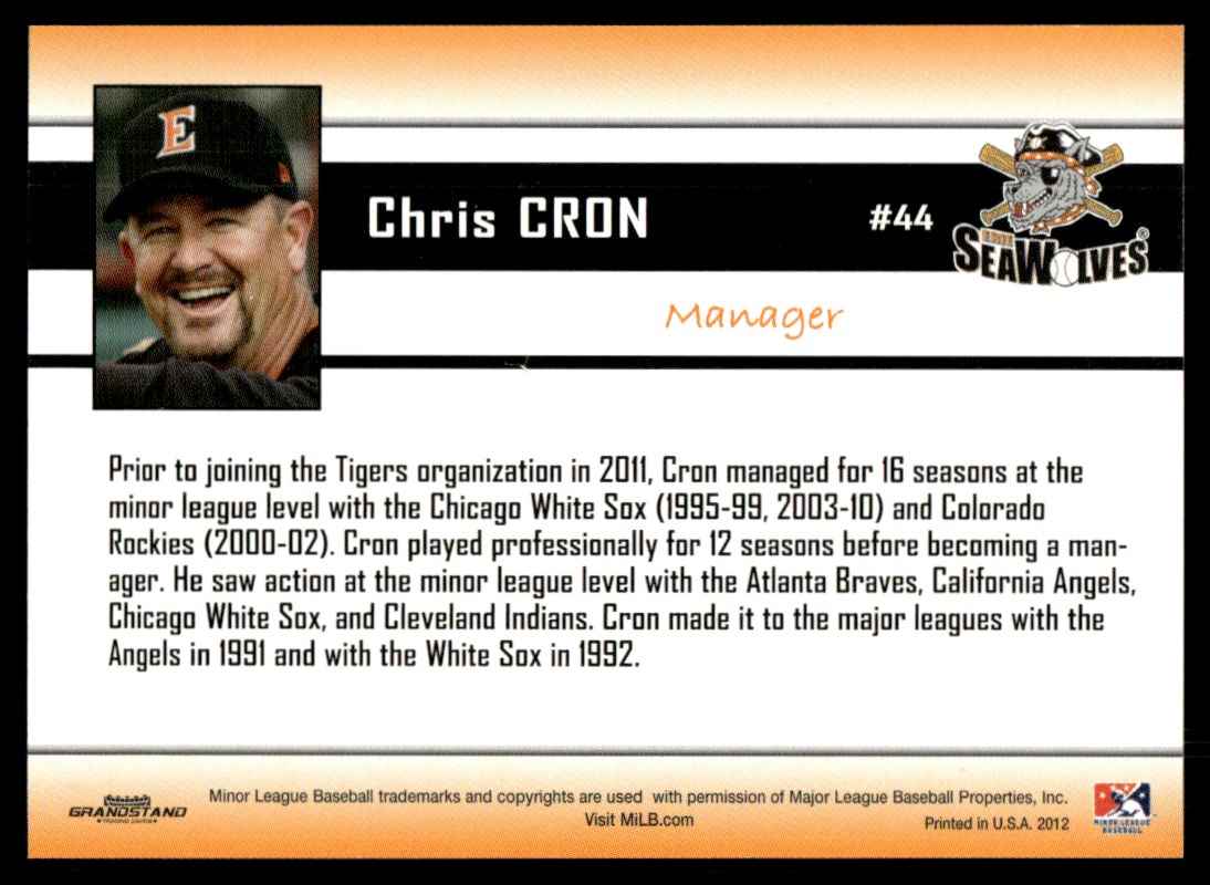 2012 MiLB Chris Cron card back image